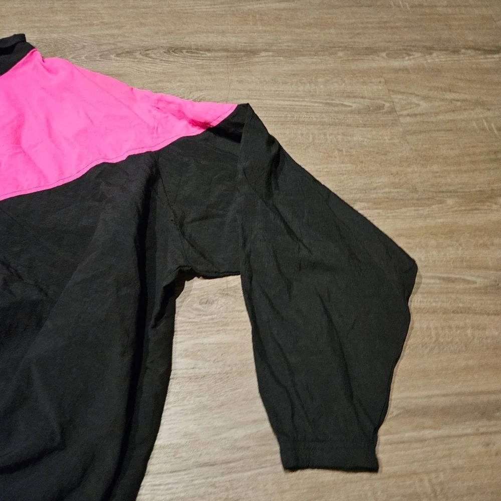 Vintage Surf Style Neon Pink Black Colorblock 1/4 Zip Windbreaker Jacket One Sz - Picture 4 of 14